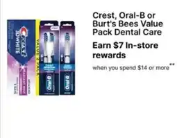 Walgreens Crest, Oral-B or Burt's Bees Value Pack Dental Care offer