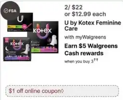 Walgreens U by Kotex Feminine Care offer
