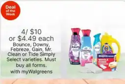 Walgreens Bounce, Downy, Febreze, Gain, Mr. Clean or Tide Simply offer