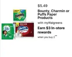 Walgreens Bounty, Charmin or Puffs Paper Products offer
