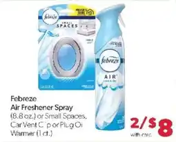 Family Fare Febreze air freshener spray or small spaces, car vent clip or plug oil warmer offer