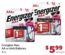Family Fare Energizer Max AA or AAA Batteries offer