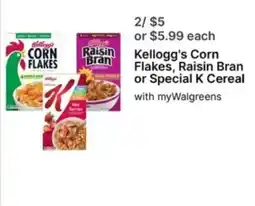 Walgreens Kellogg's Corn Flakes, Raisin Bran or Special K Cereal offer