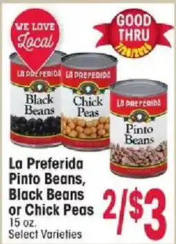 Jewel-Osco La Preferida Pinto Beans, Black Beans or Chick Peas offer