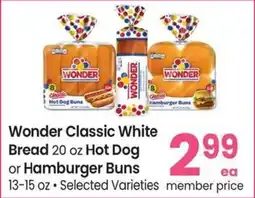 Safeway Wonder Classic White Bread Hot Dog or Hamburger Buns offer