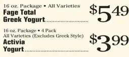 Morton Williams Fage Total Greek Yogurt offer