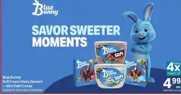 Safeway Blue Bunny soft frozen dairy dessert or mini swirl cones offer
