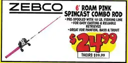Ollie's ZEBCO 6' ROAM PINK SPINCAST COMBO ROD offer
