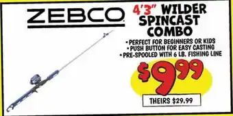 Ollie's ZEBCO 4'3'' WILDER SPINCAST COMBO offer