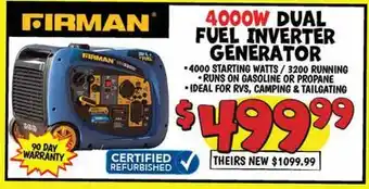 Ollie's FIRMAN 4000W DUAL FUEL INVERTER GENERATOR offer
