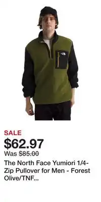 Cabela's The North Face Yumiori 1/4-Zip Pullover for Men - Forest Olive/TNF Black - S offer