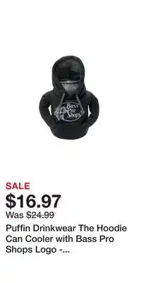Cabela's Puffin Drinkwear The Hoodie Can Cooler with Bass Pro Shops Logo - Black/Pewter offer