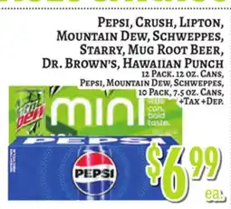 Trade Fair Supermarket PEPSI, CRUSH, LIPTON, MOUNTAIN DEW, SCHWEPPES, STARRY, MUG ROOT BEER, DR. BROWN'S, HAWAIIAN PUNCH offer