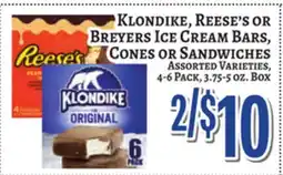 Trade Fair Supermarket Klondike, Reese's or Breyers Ice Cream Bars, Cones or Sandwiches offer