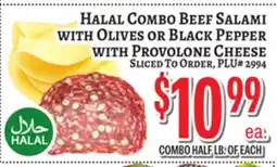 Trade Fair Supermarket HALAL COMBO BEEF SALAMI WITH OLIVES OR BLACK PEPPER WITH PROVOLONE CHEESE offer