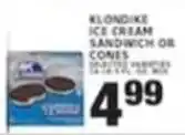 Associated Klondike ice cream sandwich or cones offer