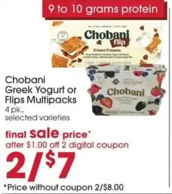 Giant Eagle Chobani Greek Yogurt or Flips Multipacks offer