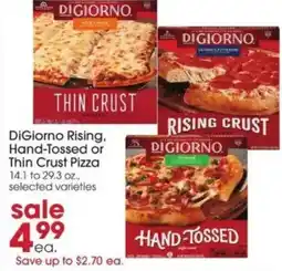 Giant Eagle Digiorno rising, hand-tossed or thin crust pizza offer