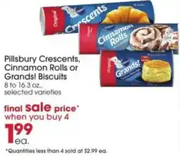 Giant Eagle Pillsbury crescents, cinnamon rolls or grands! biscuits offer