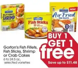 Giant Eagle Gorton's fish fillets, fish sticks, shrimp or crab cakes offer