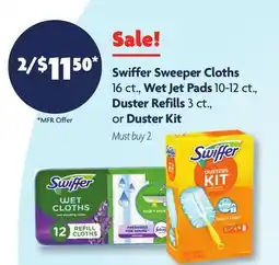 Family Dollar Swiffer Sweeper Cloths, Wet Jet Pads 10-12 ct., Duster Refills 3 ct., or Duster Kit offer
