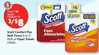 Family Dollar Scott Comfort Plus Bath Tissue 6 or 12 Rolls or Paper Towels 6 Rolls offer