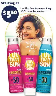 Family Dollar Luv That Sun Sunscreen Spray 5.5-91 oz. or Lotion 6 oz offer