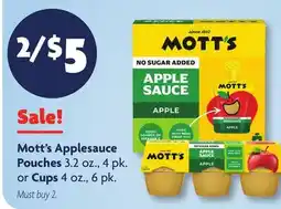 Family Dollar Mott's Applesauce Pouches or Cups offer