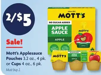 Family Dollar Mott's Applesauce Pouches or Cups offer