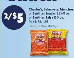 Family Dollar Chester's, Baken-ets, Munchos, or Santitas Snacks Santitas Salsa offer