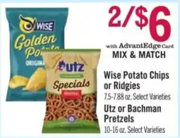 Price Chopper Wise Potato Chips or Ridgies Utz or Bachman Pretzels offer