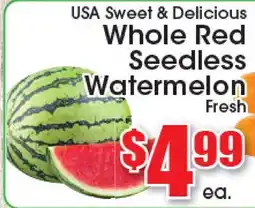 Supremo Foods Inc USA Sweet & Delicious Whole Red Seedless Watermelon offer