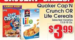 Supremo Foods Inc Quaker Cap'N Crunch OR Life Cereals offer
