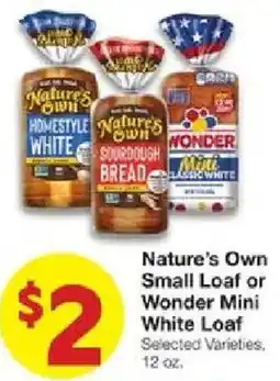 United Supermarkets Nature's Own Small Loaf or Wonder Mini White Loaf offer