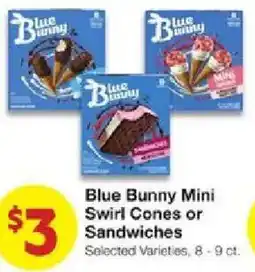 United Supermarkets Blue Bunny Mini Swirl Cones or Sandwiches offer
