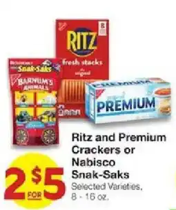 United Supermarkets Ritz and Premium Crackers or Nabisco Snak-Saks offer