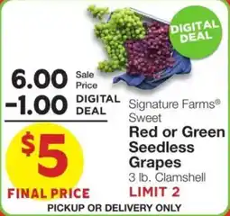 United Supermarkets Signature Farms sweet red or green seedless grapes offer