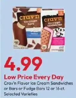 Stater Bros Cra'v'n Flavor Ice Cream Sandwiches or Bars or Fudge Bars offer