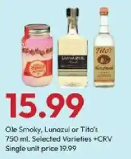 Stater Bros Ole Smoky, Lunazul or Tito's offer