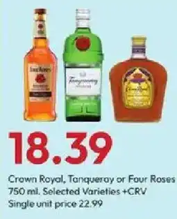 Stater Bros Crown Royal, Tanqueray or Four Roses offer