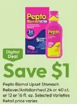 Stater Bros Pepto Bismol Upset Stomach Reliever/Antidiarrheal offer