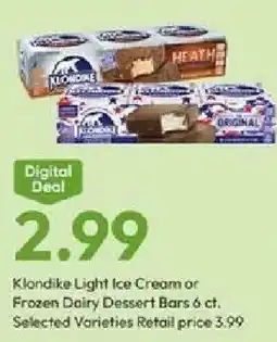Stater Bros Klondike Light Ice Cream or Frozen Dairy Dessert Bars offer