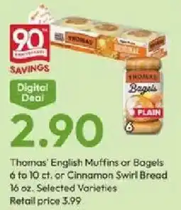 Stater Bros Thomas' English Muffins or Bagels offer