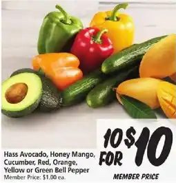 Safeway Hass Avocado, Honey Mango, Cucumber, Red, Orange, Yellow or Green Bell Pepper offer