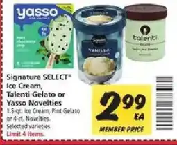 Safeway Signature Select Ice Cream, Talenti Gelato or Yasso Novelties offer