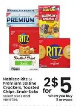 Albertsons Nabisco Ritz or Premium Saltine Crackers, Toasted Chips, Snack-Saks offer