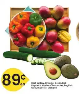 Albertsons Red, Yellow, Orange, Green Bell Peppers, Medium Avocados, English Cucumbers or Mangos offer
