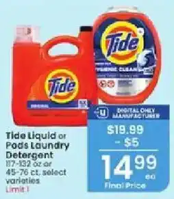 Albertsons Tide liquid or pods laundry detergent offer