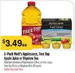 Bashas' 6-Pack Mott's Applesauce, Tree Top Apple Juice or Bigelow Tea offer