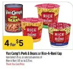 Bashas' Van Camp's Pork & Beans or Rice-A-Roni Cup offer